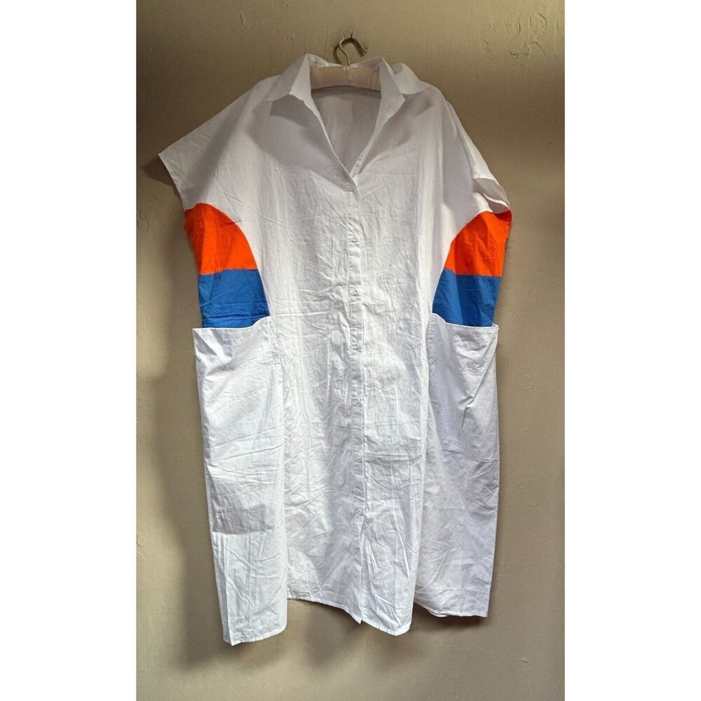 Matilda Oversized Korean Dress Free Size Button Down Short Sleeve Colorblock